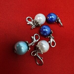 Lot Of (5) Blue & White Bead Charms With Clasps